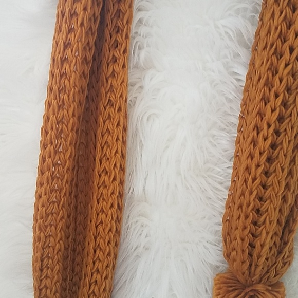 Mustard Crochet Pom Pom Wrap Scarf - Picture 4 of 6